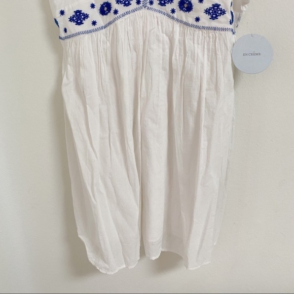 En creme white with blue embroidered vneck sleeveless tunic dress NWT - Picture 3 of 7